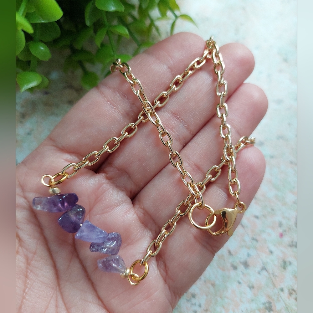 NWOT Amethyst Necklace Handcrated Unique Bohemian Gold
